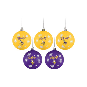 Minnesota Vikings NFL 5 Pack Shatterproof Ball Ornament Set