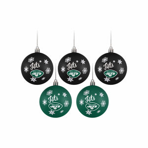 New York Jets NFL 5 Pack Shatterproof Ball Ornament Set