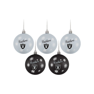 Las Vegas Raiders NFL 5 Pack Shatterproof Ball Ornament Set