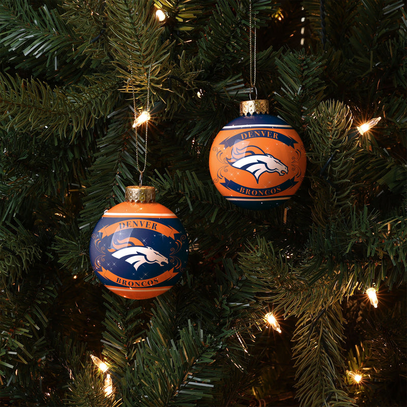 Denver Broncos Holiday Ball Ornaments 12-Pack