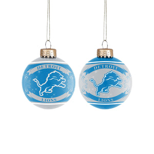 Detroit Lions NFL 2 Pack Glass Ball Ornament Set