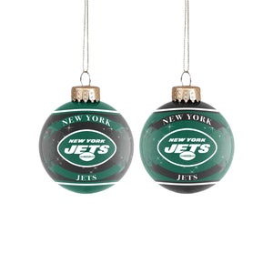 New York Jets NFL 2 Pack Glass Ball Ornament Set