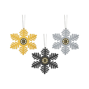 Boston Bruins NHL 3 Pack Metal Glitter Snowflake Ornament