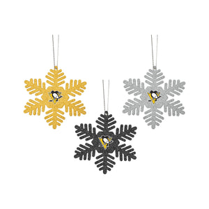 Pittsburgh Penguins NHL 3 Pack Metal Glitter Snowflake Ornament