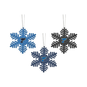 St. Louis Blues NHL 3 Pack Metal Glitter Snowflake Ornament