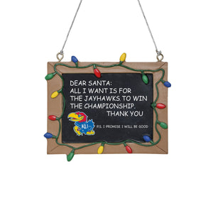 Kansas Jayhawks NCAA Chalkboard Sign Ornament