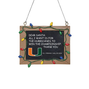Miami Hurricanes NCAA Chalkboard Sign Ornament