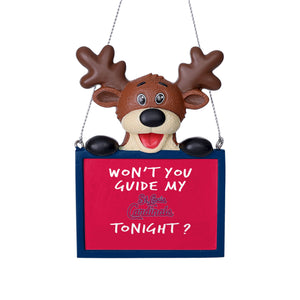 St Louis Cardinals Team Logo Reindeer With Sign Holiday Tree Ornament