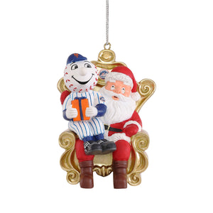 New York Mets MLB Mr Met Mascot on Santas Lap Ornament