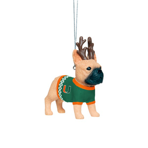 Miami Hurricanes NCAA French Bulldog Wearing Sweater Ornament