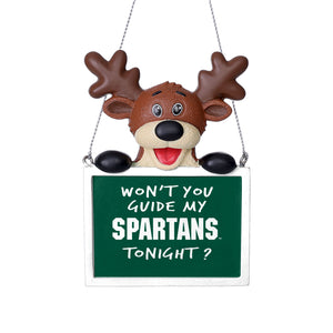Michigan State Spartans NCAA Reindeer With Sign Ornament