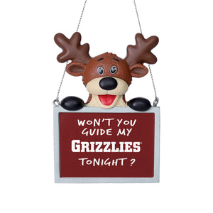 Montana Grizzlies NCAA Reindeer With Sign Ornament