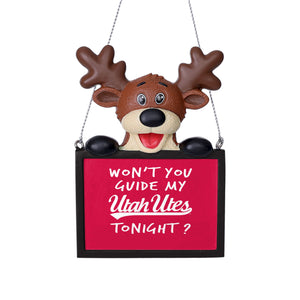 Utah Utes NCAA Reindeer With Sign Ornament