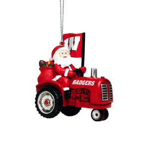 Wisconsin Badgers NCAA Santa Riding Tractor Ornament