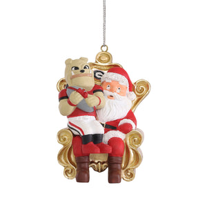 Georgia Bulldogs NCAA Hairy Dawg Mascot on Santas Lap Ornament