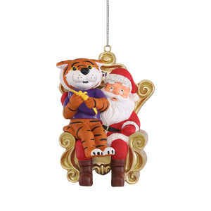LSU Tigers NCAA Mike the Tiger Mascot on Santas Lap Ornament