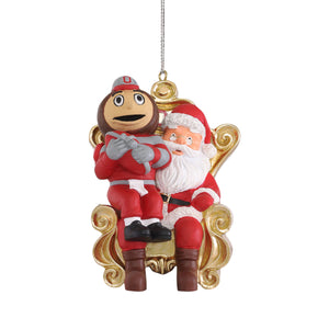 Ohio State Buckeyes NCAA Brutus Buckeye Mascot on Santas Lap Ornament