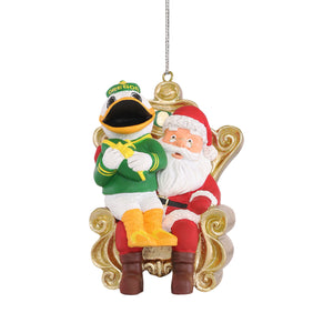 Oregon Ducks NCAA The Duck Mascot on Santas Lap Ornament
