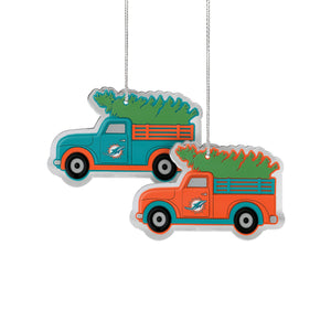 Miami Dolphins NFL 2 Pack Flat Metal Truck Ornaments