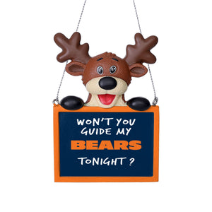 Chicago Bears NFL Team Logo Reindeer With Sign Holiday Tree Ornament