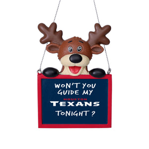Houston Texans NFL Team Logo Reindeer With Sign Holiday Tree Ornament