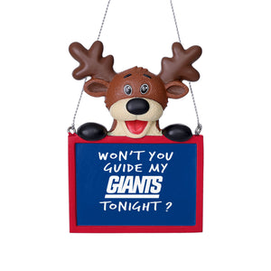 New York Giants NFL Team Logo Reindeer With Sign Holiday Tree Ornament