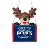 New England Patriots NFL Team Logo Reindeer With Sign Holiday Tree Ornament