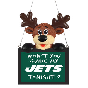 New York Jets NFL Reindeer With Sign Ornament