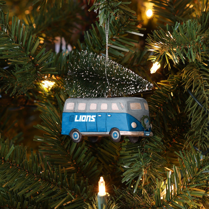 Detroit Lions NFL Retro Bus With Tree Ornament