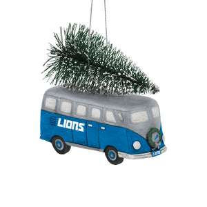 Detroit Lions NFL Retro Bus With Tree Ornament