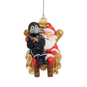 Baltimore Ravens NFL Poe Mascot on Santas Lap Ornament