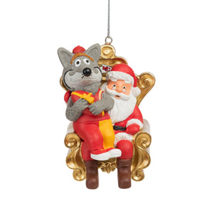 Kansas City Chiefs NFL KC Wolf Mascot on Santas Lap Ornament