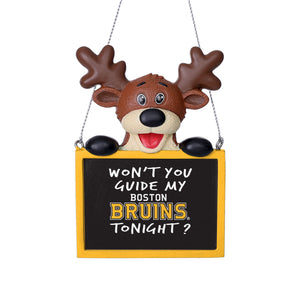 Boston Bruins Team Logo Reindeer With Sign Holiday Tree Ornament