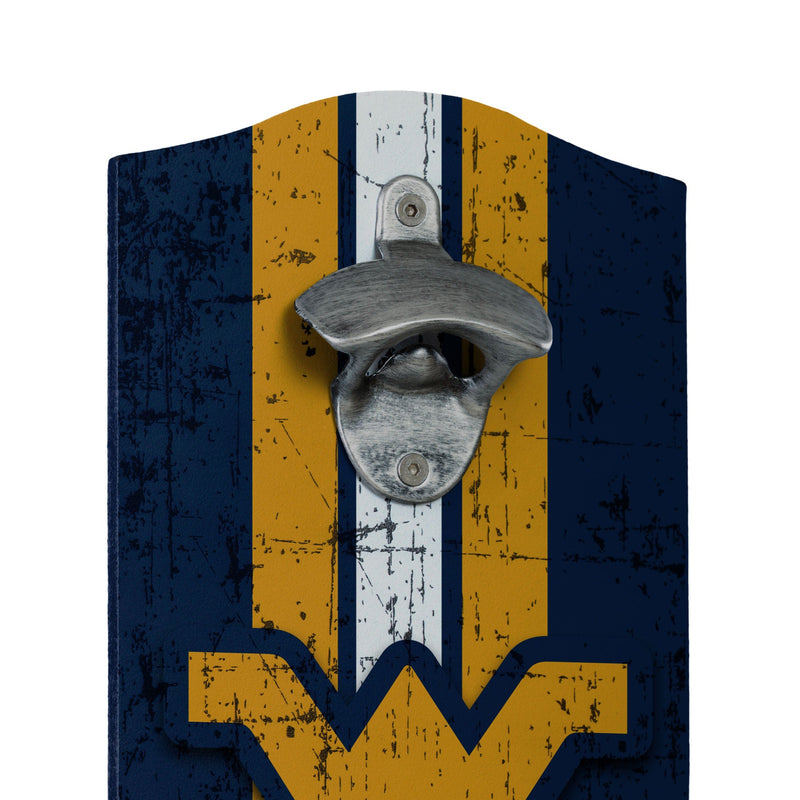 West Virginia Mountaineers NCAA Wooden Bottle Cap Opener Sign