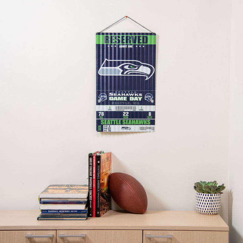 Seattle Seahawks flag, NFL, blue green metal background, american