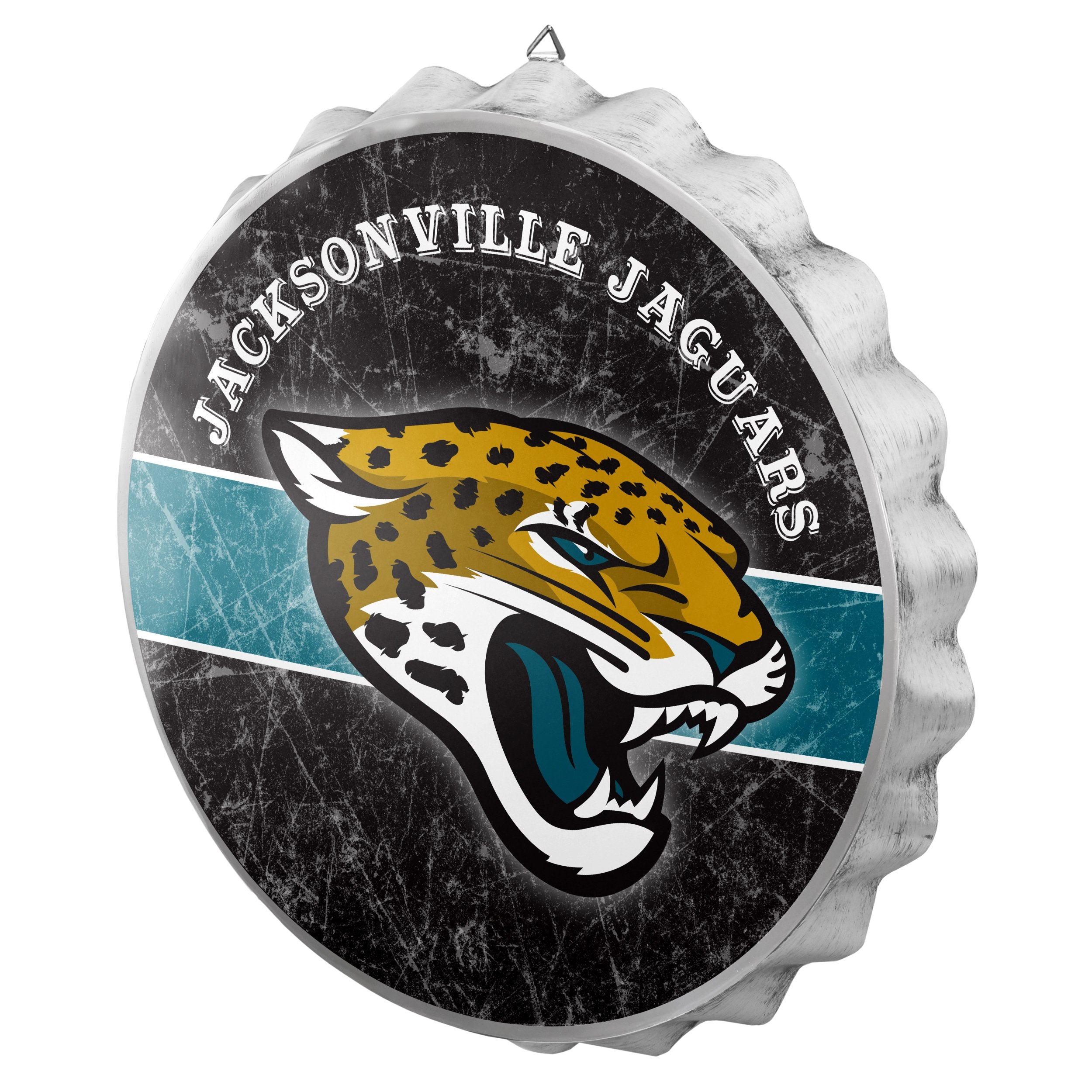 Jacksonville Jaguars 13” Jumbo Metal Distressed Bottle Cap Wall Sign –  Limited Edition FOCO Jaguars Sign – Represent the NFL, AFC South and Show  Your