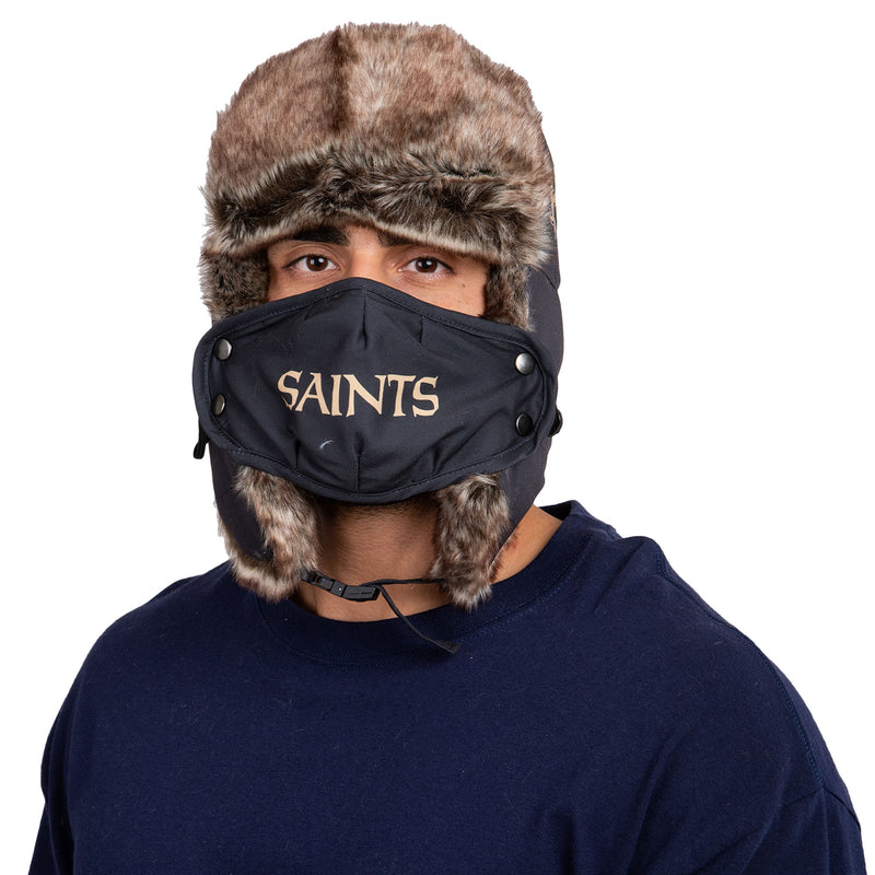 New Orleans Saints NFL Big Logo Trapper Hat With Face Cover