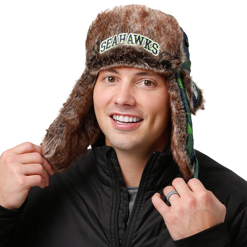 Seattle Seahawks NFL Wordmark Flannel Trapper Hat