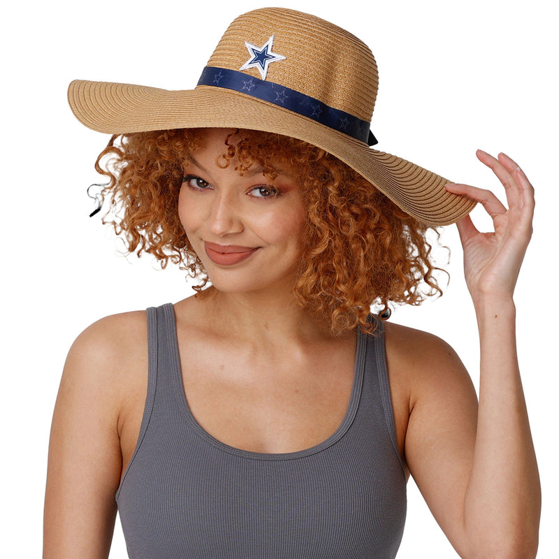 FOCO Dallas Cowboys NFL Womens Wordmark Beach Straw Hat