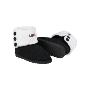 LSU Tigers NCAA Womens Knit High End Button Boot Slipper