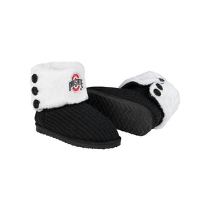 Ohio State Buckeyes NCAA Womens Knit High End Button Boot Slipper