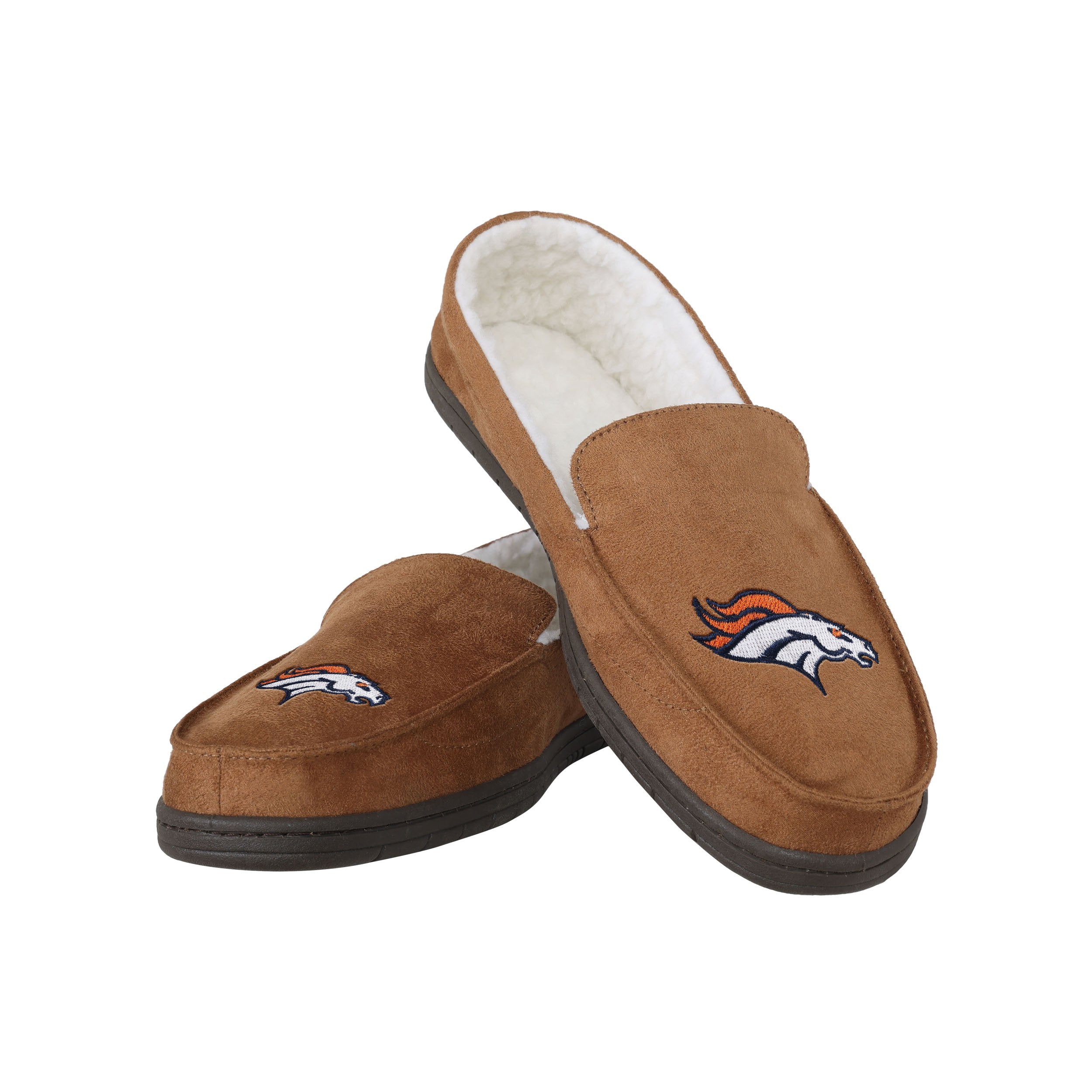 Denver Broncos NFL Exclusive Mens Beige Moccasin Slippers