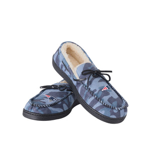 New England Patriots NFL Mens Printed Camo Moccasin Slippers