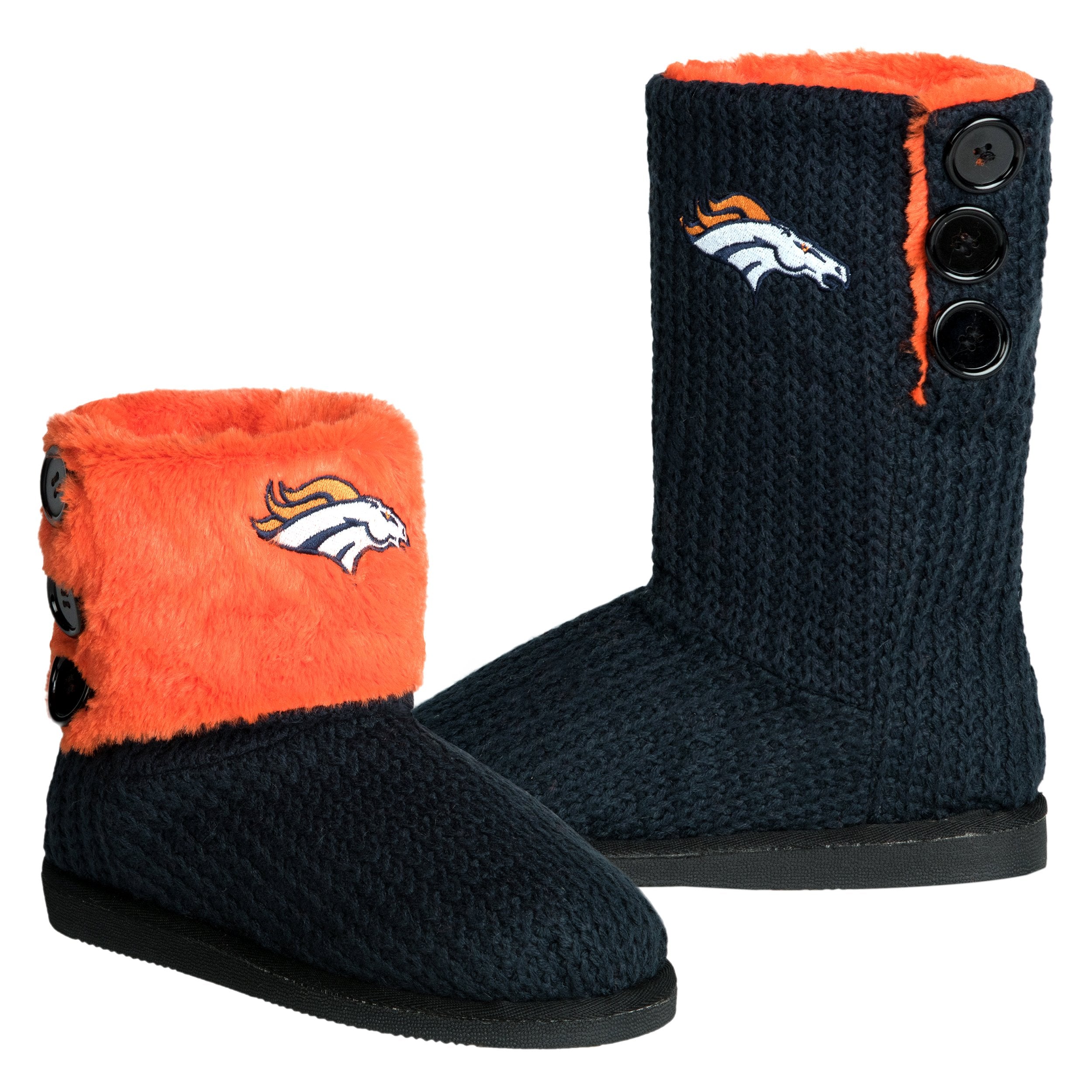 Denver Broncos NFL Womens Knit Team Color High End Button Boot Slipper