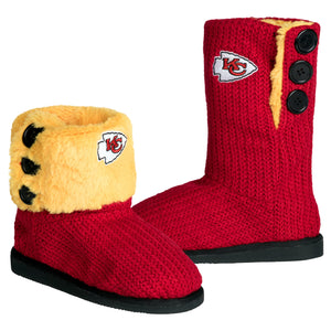 Kansas City Chiefs NFL Womens Knit Team Color High End Button Boot Slippers