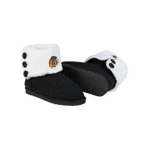 Chicago Blackhawks NHL Womens Knit High End Button Boot Slipper
