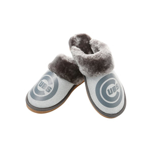 Chicago Cubs MLB Womens Glitter Open Back Fur Moccasin Slippers