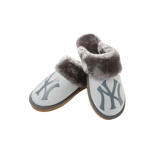 New York Yankees MLB Womens Glitter Open Back Fur Moccasin Slippers