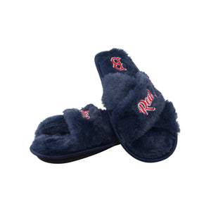 Boston Red Sox MLB Womens Script Wordmark Fur Cross Slide