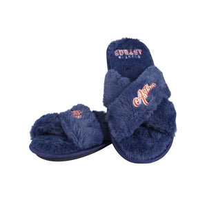 Houston Astros MLB Womens Script Wordmark Fur Cross Slide